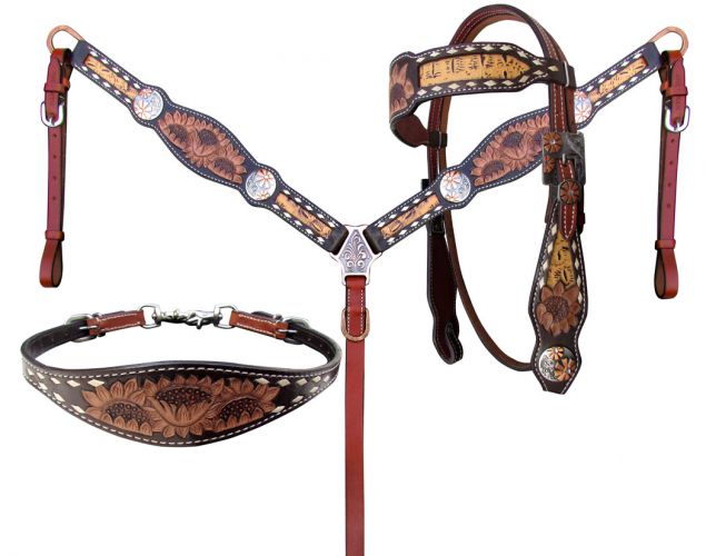Western Saddle Horse Turquoise Filigree Tack Set w/ Copper Conchos Tie Down 